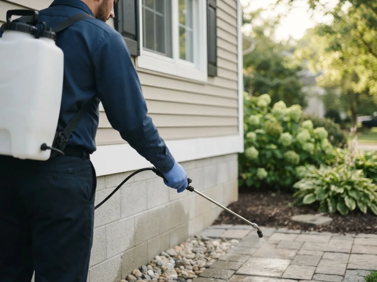 Pest control technician inspecting a home in New Llano, LA